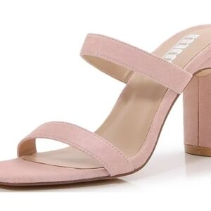 Chunky Heeled,Double Strapped faux Suede Pale Pink Slide On Sandal Size 10 NWOT